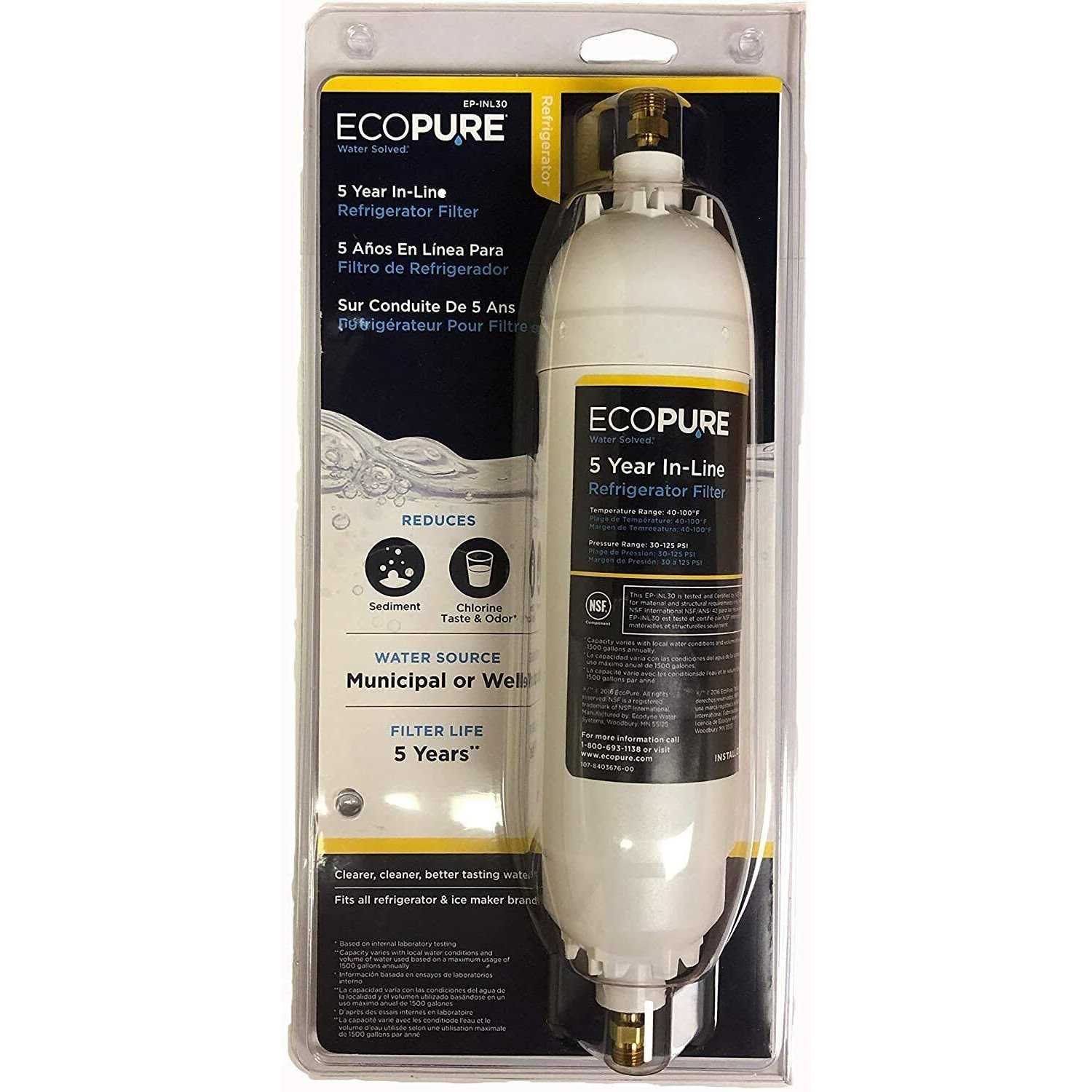 Ecopure 5-Year In-Line Refrigerator Filter - Zenithce