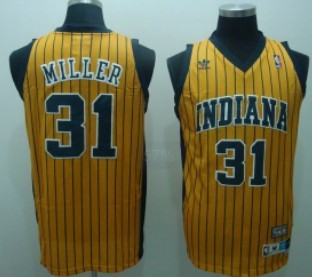 Indiana Pacers #31 Reggie Miller Yellow Pinstripe Swingman Throwback Jersey - Zenithce