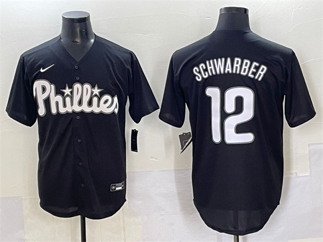 Philadelphia Phillies #12 Kyle Schwarber Black Lights Out Limited Stitched Jersey - Zenithce