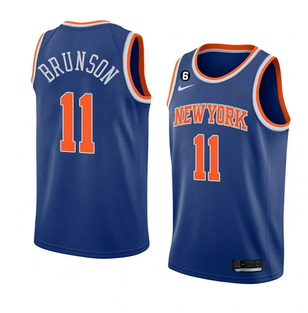 New York Knicks #11 Jalen Brunson Blue With NO.6 Patch Stitched Jersey - Zenithce