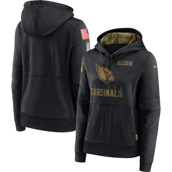 Women's Arizona Cardinals 2020 Black Salute To Service Sideline Performance Pullover NFL Hoodie (Run Small) - Zenithce