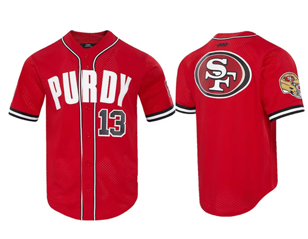 San Francisco 49ers #13 Brock Purdy Pro Standard Mesh Button-Up Stitched Jersey - Zenithce