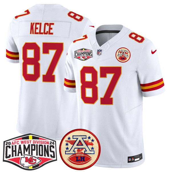 Kansas City Chiefs #87 Travis Kelce White F.U.S.E. 2024 AFC West Division Champions Vapor Limited Stitched Jersey - Zenithce