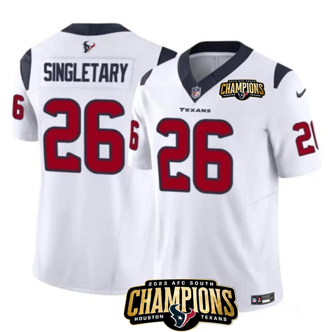 Houston Texans #26 Devin Singletary White 2023 F.U.S.E. AFC South Champions Patch Vapor Untouchable Limited Stitched Jersey - Zenithce