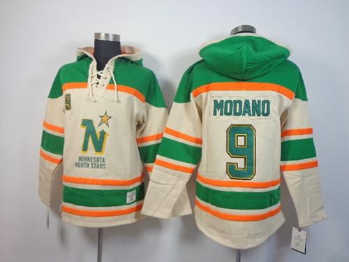 Stars #9 Mike Modano Cream Sawyer Hooded Sweatshirt Stitched Jersey - Zenithce