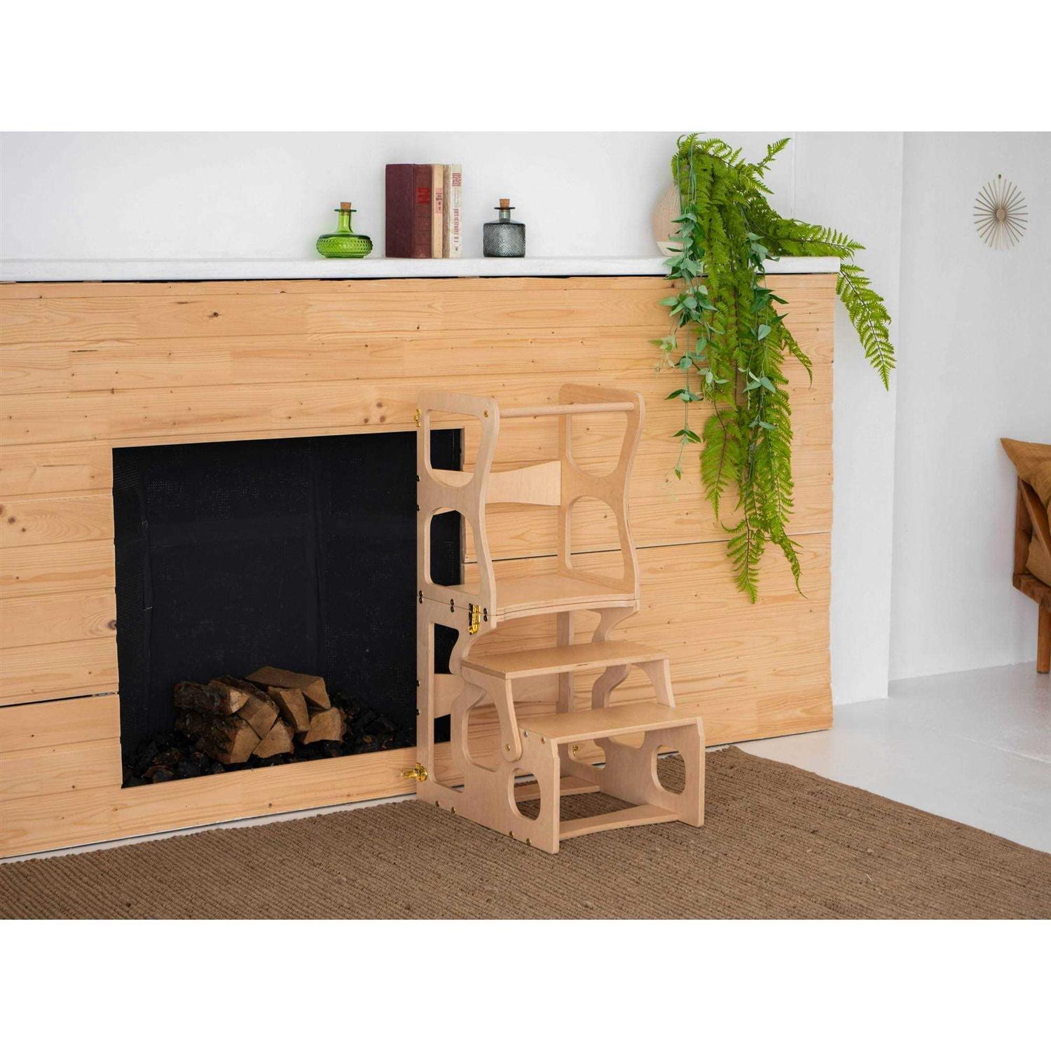 Toddler Step Stool Folding Wooden Step Stool Montessori Toddler Tower - Zenithce