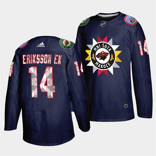 Minnesota Wild #14 Joel Eriksson Ek 2021 22 Navy Native American Heritage Day Stitched Jersey - Zenithce