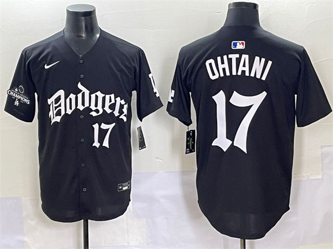 Los Angeles Dodgers #17 Shohei Ohtani Black 2025 LA Gothic Style With 2024 World Series Champions Patch Vapor Premier Limited Stitched Jersey - Zenithce