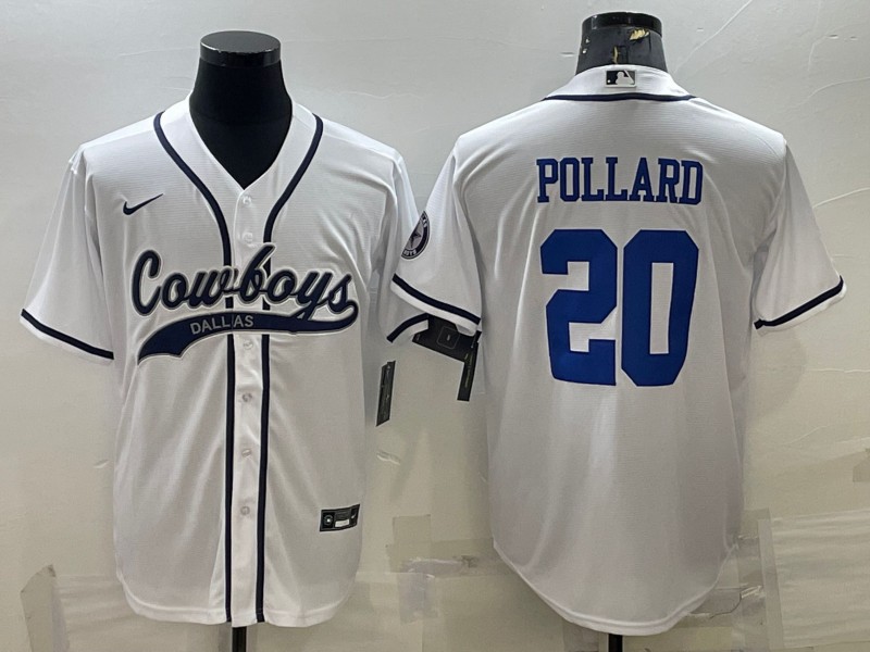 Dallas Cowboys #20 Tony Pollard White With Patch Cool Base Stitched Jersey - Zenithce
