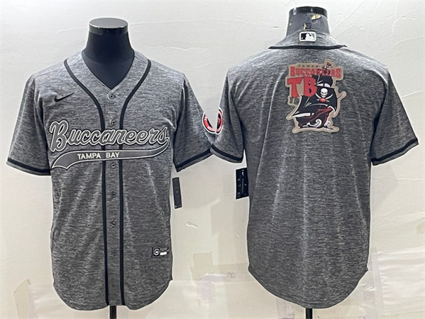 Tampa Bay Buccaneers Gray Team Big Logo With Patch Cool Base Stitched Baseball Jersey - Zenithce