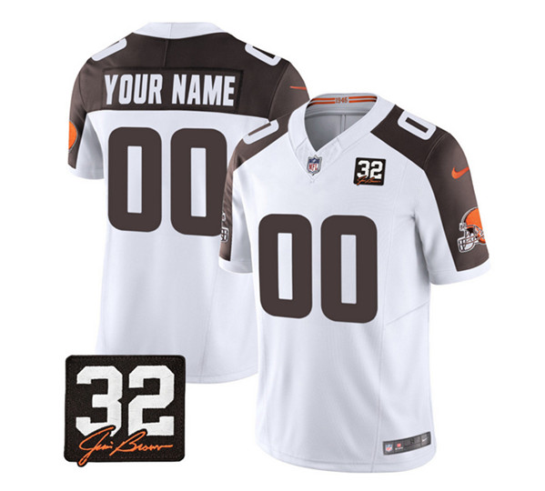 Cleveland Browns Custom White Brown 2023 F.U.S.E. With Jim Brown Memorial Patch Vapor Untouchable Limited Stitched Jersey - Zenithce