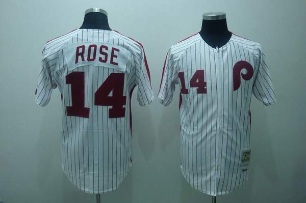 Mitchell And Ness Phillies #14 Rose Stitched White Red Strip Throwback Jersey - Zenithce