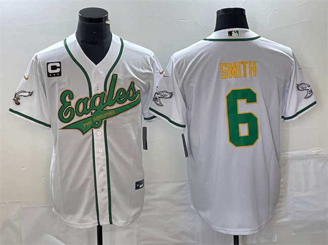 Philadelphia Eagles #6 DeVonta Smith White Gold With C Patch Cool Base Stitched Jersey - Zenithce
