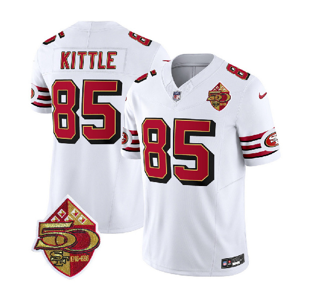 San Francisco 49ers #85 George Kittle White 2023 F.U.S.E. 50th Patch Throwback Stitched Jersey - Zenithce