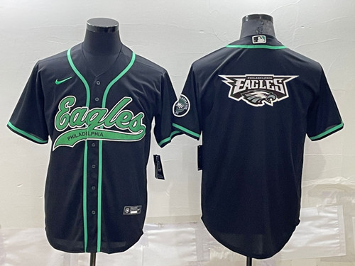 Philadelphia Eagles Black Team Big Logo With Patch Cool Base Stitched Baseball Jersey - Zenithce
