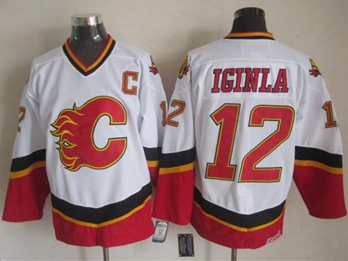 Flames #12 Jarome Iginla White Black CCM Throwback Stitched Jersey - Zenithce