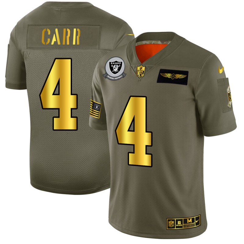 Raiders #4 Derek Carr 2019 Olive Gold Salute To Service Limited Stitched Jersey - Zenithce