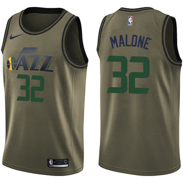 Jazz #32 Karl Malone Green Salute to Service Swingman Jersey - Zenithce
