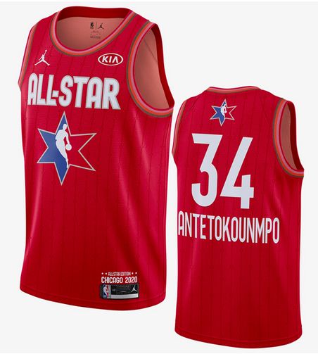 Milwaukee Bucks #34 Giannis Antetokounmpo Red Jordan Brand 2020 All-Star Game Swingman Stitched Jersey - Zenithce