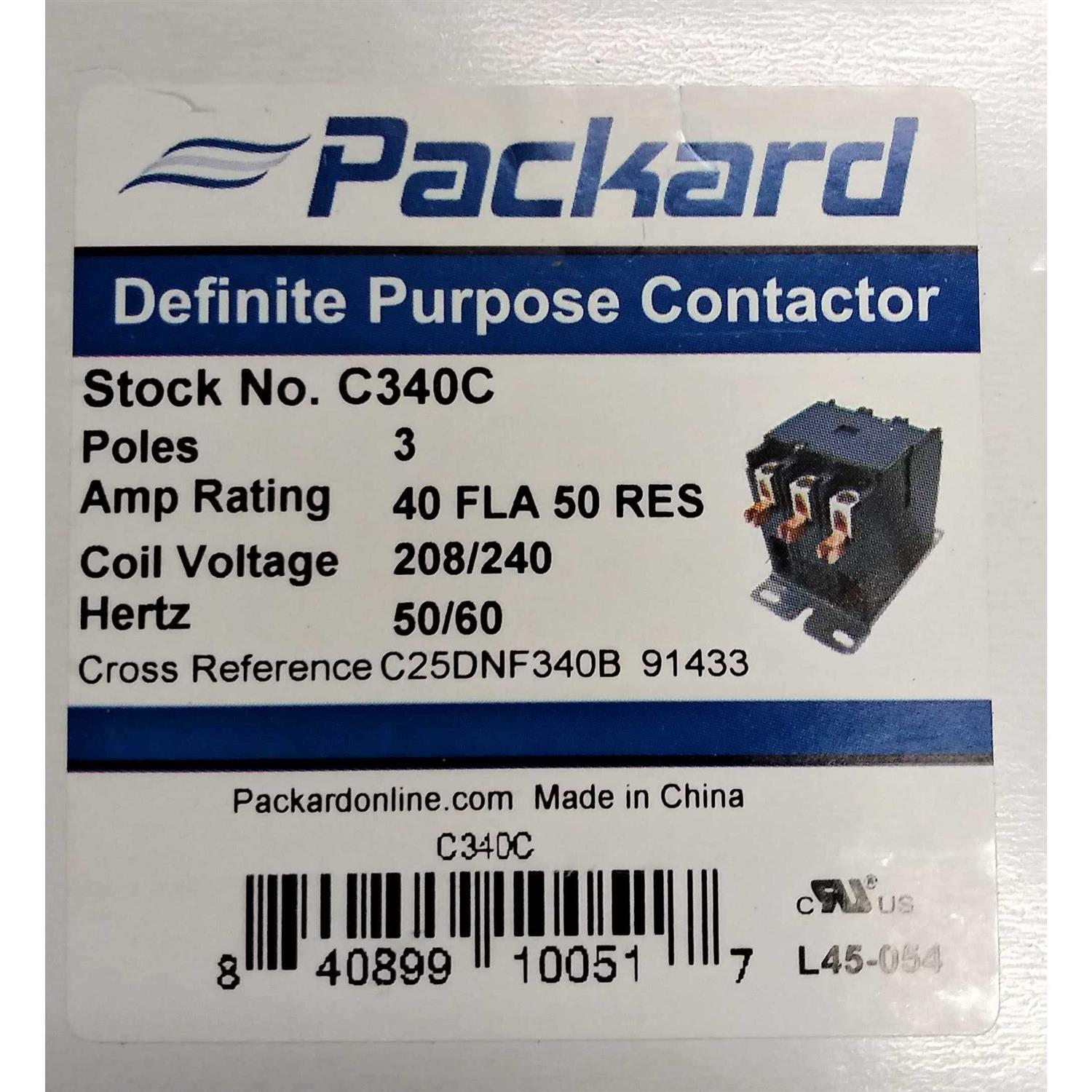 Packard C340A Contactor 3-Pole 40 Amp 24 Coil Voltage - Zenithce