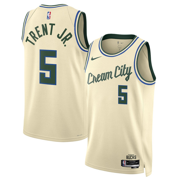 Milwaukee Bucks #5 Gary Trent Jr. Cream 2025-26 City Edition Swingman Stitched Jersey - Zenithce