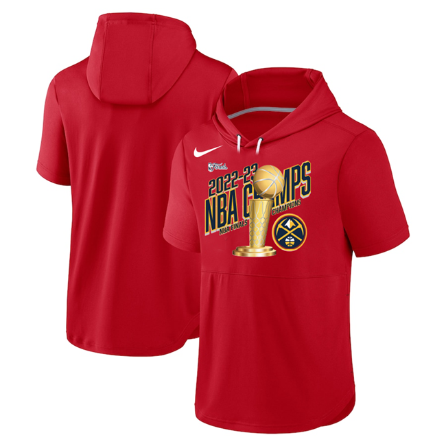 Denver Nuggets Red 2023 Champions Performance Short Sleeve Pullover Hoodie - Zenithce