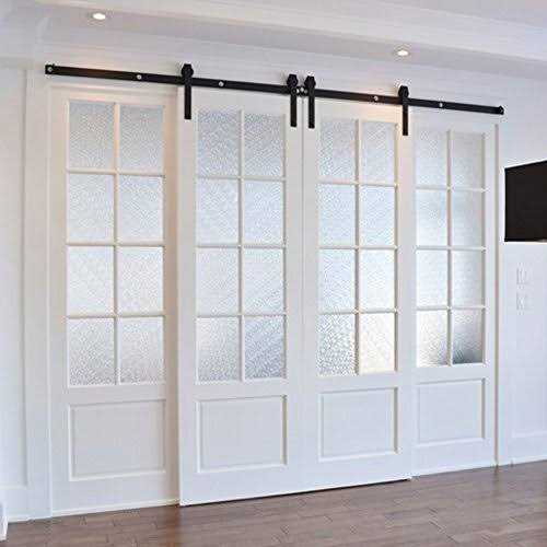 WINSOON 5-18FT Sliding Barn Wood Door Hardware Cabinet Closet Kit Antique Style for Double Doors Black Surface - Zenithce