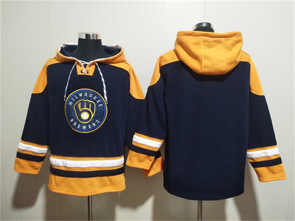 Milwaukee Brewers Blank Black Gold Ageless Must-Have Lace-Up Pullover Hoodie - Zenithce