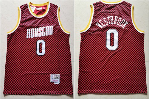 Rockets 0 Russell Westbrook Red Checkerboard Hardwood Classics Jersey - Zenithce
