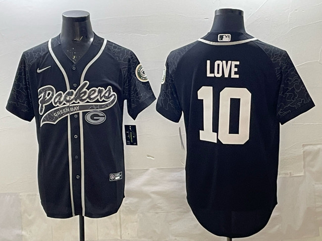 Green Bay Packers #10 Jordan Love Black Reflective With Patch Cool Base Stitched Jersey - Zenithce