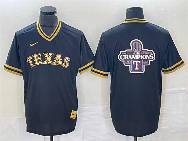 Texas Rangers Black 2023 World Series Champions Big Logo Cool Base Stitched Jersey - Zenithce