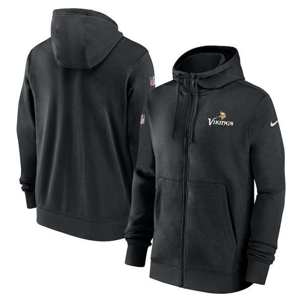 Minnesota Vikings Black Sideline Club Performance Full-Zip Hoodie - Zenithce