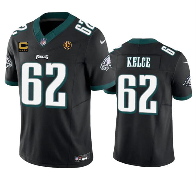 Philadelphia Eagles #62 Jason Kelce Black 2023 F.U.S.E. With 4-Star C Patch And John Madden Patch Vapor Limited Stitched Jersey - Zenithce