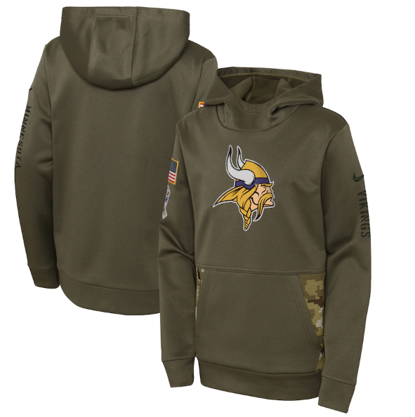 Youth Minnesota Vikings 2022 Olive Salute To Service Therma Performance Pullover Hoodie - Zenithce