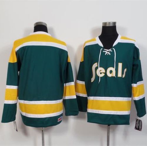 Golden Seals Blank Green Gold CCM Throwback Stitched Jersey - Zenithce