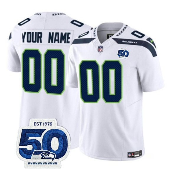Seattle Seahawks Custom White 2025 F.U.S.E. 50th Anniversary Patch Vapor Limited Stitched Jersey - Zenithce