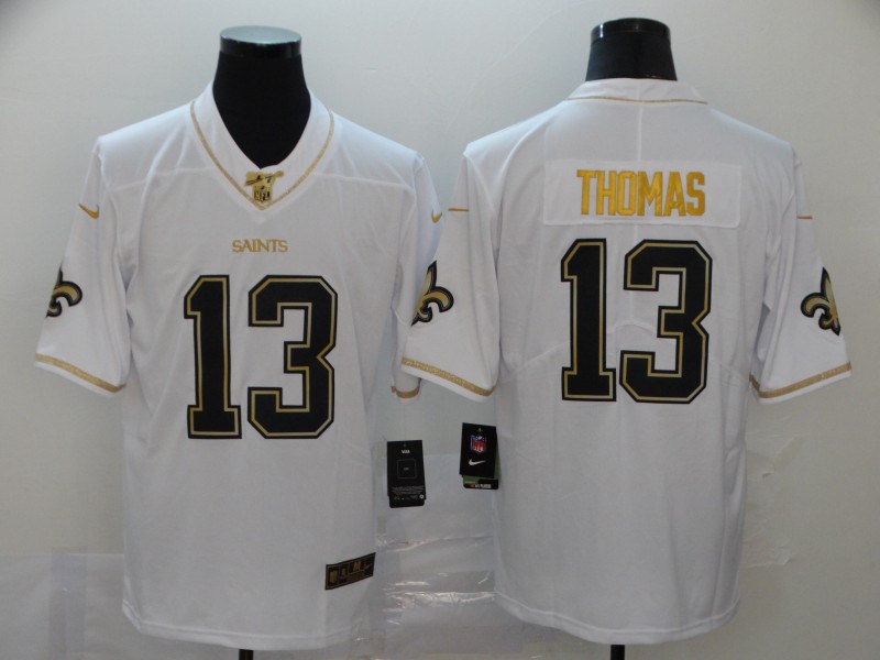 New Orleans Saints #13 Michael Thomas White 2019 100th Season Golden Edition Limited Stitched Jersey - Zenithce