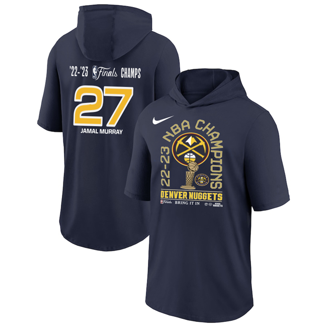 Denver Nuggets #27 Jamal Murray Navy Performance Short Sleeve Pullover Hoodie - Zenithce