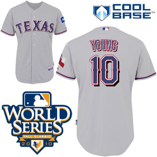Rangers #10 Michael Young Grey Cool Base W 2010 World Series Patch Stitched Jersey - Zenithce