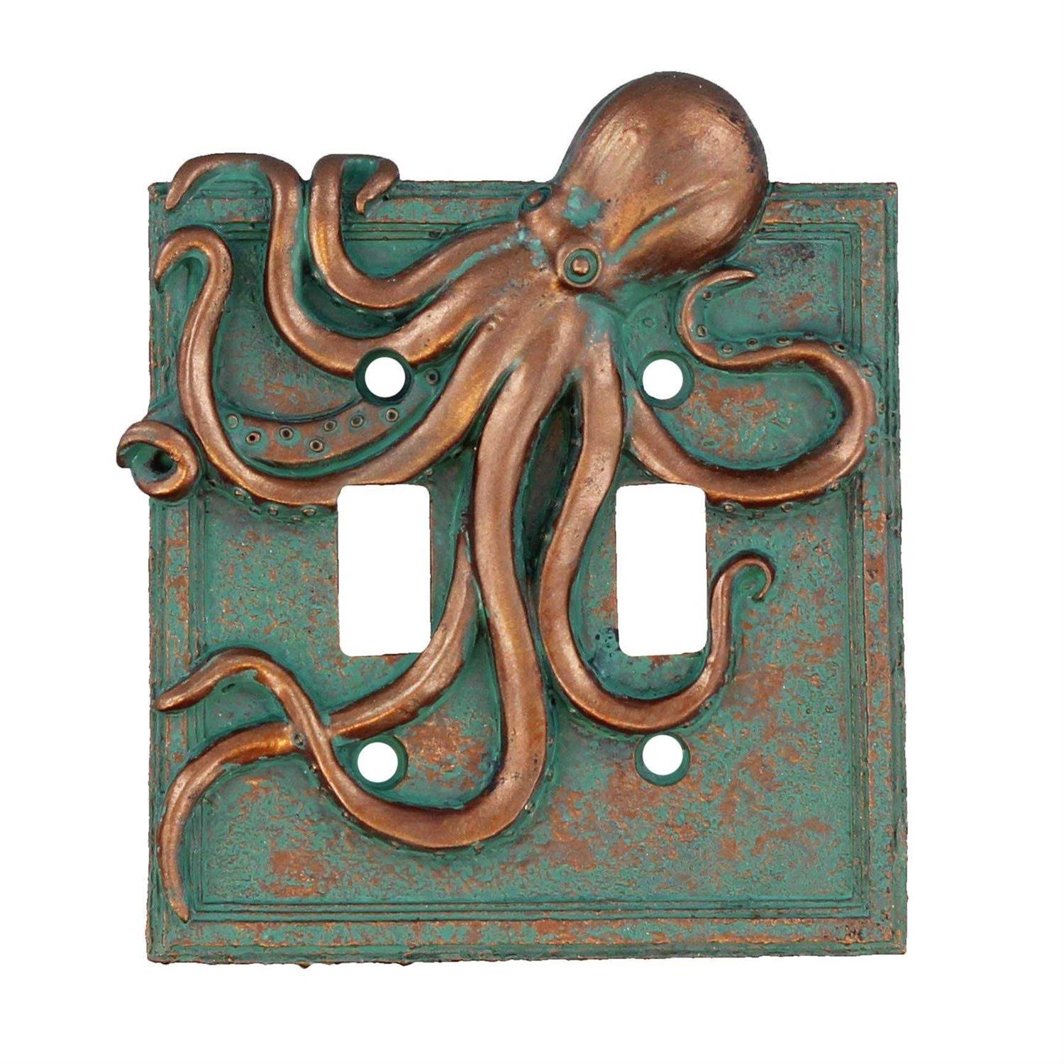 Top Brass Large Octopus/Kraken Electrical Cover Wall Plate Bronze/Verdigris Finish - Zenithce