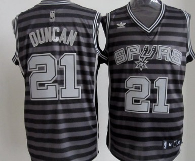 San Antonio Spurs #21 Tim Duncan Gray With Black Pinstripe Jersey - Zenithce