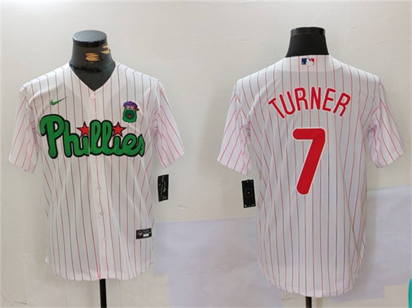 Philadelphia Phillies #7 Trea Turner White Green Cool Base Stitched Jersey - Zenithce