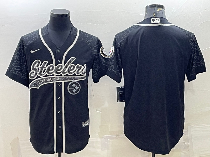 Pittsburgh Steelers Blank Black Reflective With Patch Cool Base Stitched Baseball Jersey - Zenithce