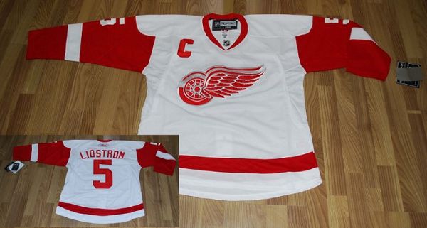 Red Wings #5 Nicklas Lidstrom Stitched White Jersey - Zenithce