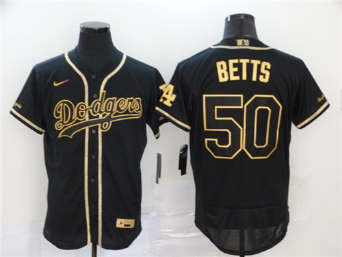 Los Angeles Dodgers #50 Mookie Betts Black Golden Flex Base Stitched Jersey - Zenithce