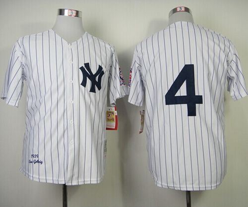 Mitchelland Ness 1939 Yankees #4 Lou Gehrig White Throwback Stitched Jersey - Zenithce