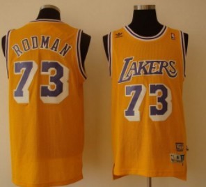 Los Angeles Lakers #73 Dennis Rodman Yellow Swingman Throwback Jersey - Zenithce