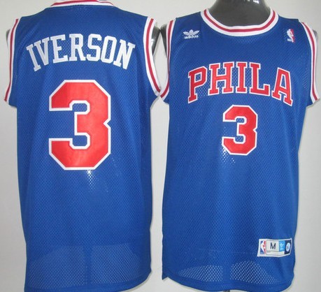 Philadelphia Sixers #3 Allen Iverson Blue With PHILA Swingman Throwback Jersey - Zenithce