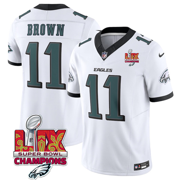 Philadelphia Eagles #11 A.J. Brown White 2025 Eagles Logo Super Bowl LIX Patch New F.U.S.E. Vapor Untouchable Limited Stitched Jersey - Zenithce