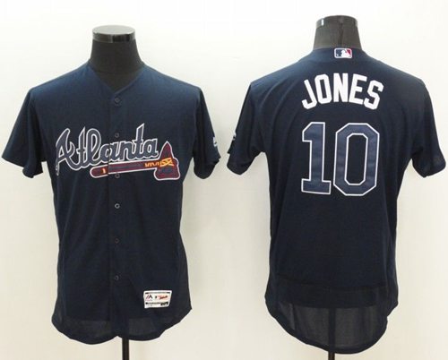 Braves #10 Chipper Jones Navy Blue Flexbase Authentic Collection Stitched Jersey - Zenithce